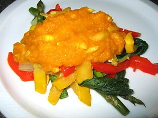 Vegetable with Pumpkin and Almond Sauce - Healthy Vegan Recipes - HappyCow