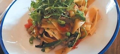 Pappardelle with Swiss Chard, Smoked Tomato, Roast - Healthy Vegan Recipes - HappyCow