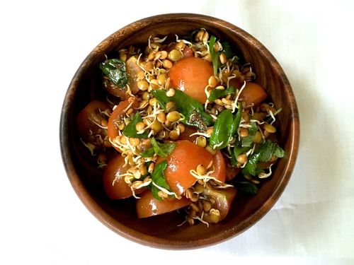 Tomatoes and Sprouted Lentil Salad - Healthy Vegan Recipes - HappyCow