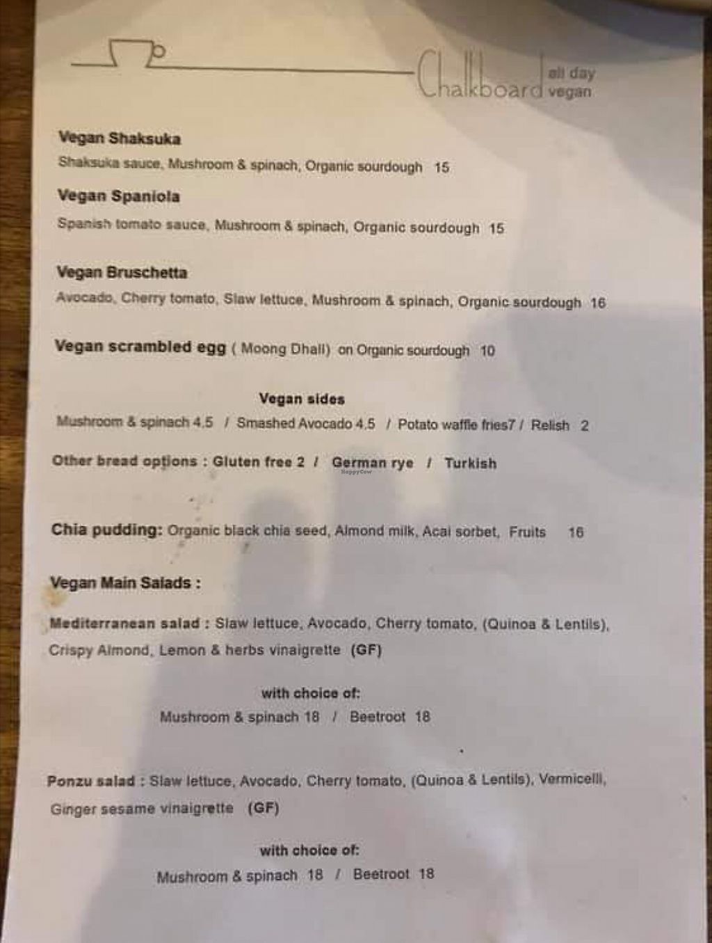 Chalkboard Gordon New South Wales Restaurant HappyCow