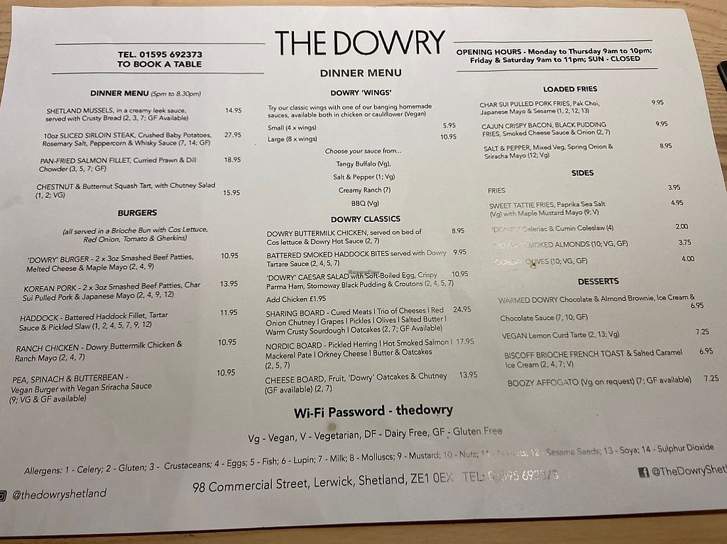 The Dowry Lerwick Restaurant HappyCow