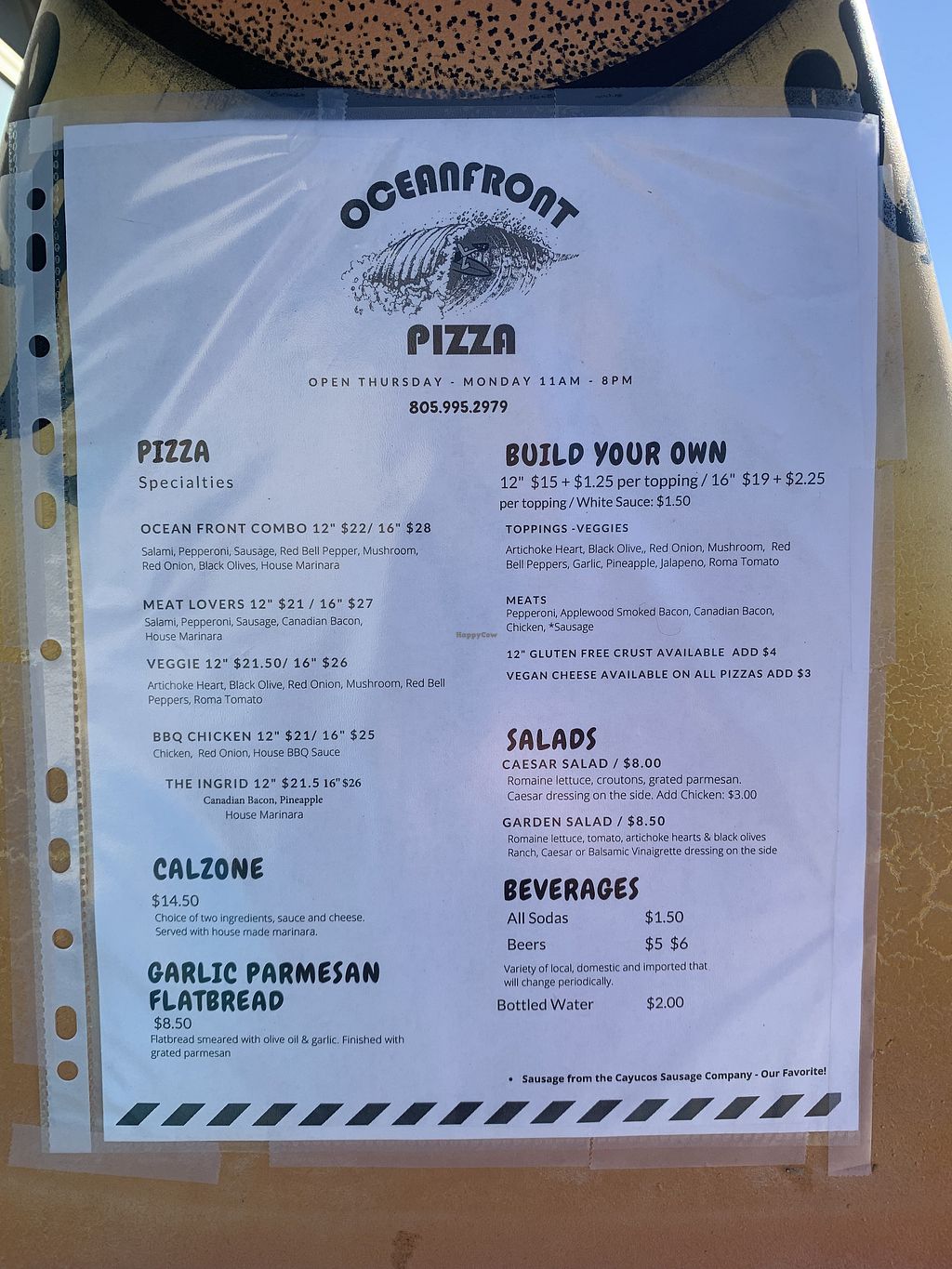 CLOSED Ocean Front Pizza Cayucos California Restaurant HappyCow