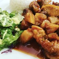 Savory Orange Pineapple Chick'n  at Loving Hut in Upland