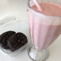 Chocolate Chocolate chip cookies and strawberry shake  at Loving Hut in Upland