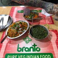 Spinach palak, vegetable briyani and Chana Masala, vegan.  at Branto Pure Indian Vegetarian Club in Kowloon