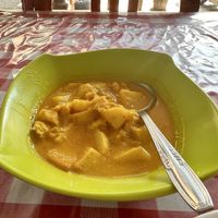 Curry with potato and mock chicken  at Happy Buddha in Kuta