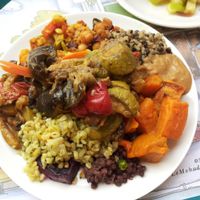 Plate for 44 NIS. Soooo yummy! at Village Green - Jaffa in Jerusalem