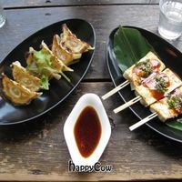 Cafe Proverbs

Tasty entrees: 
-- Gyoza
-- Grilled tofu sticks  at Cafe Proverbs 15:17 in Kyoto