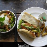 Cafe Proverbs

Mains:
-- Fried tofu bowl(mock chicken)
-- Tempeh sandwich
 at Cafe Proverbs 15:17 in Kyoto