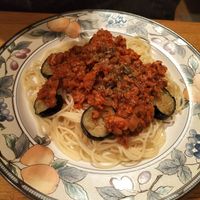 Eggplant bolognese at Green Earth in Osaka