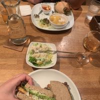 Soy burger and tempeh sandwich  at Green Earth in Osaka