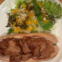 Bbq soy meat with salad  at Green Earth in Osaka