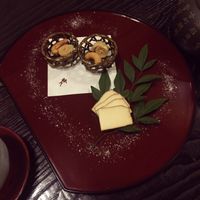 the baskets are made of dried seaweed and totally edible :)  at Fucha Bon in Tokyo