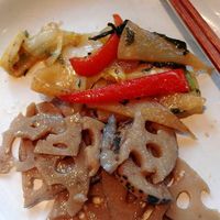 2nd helping: more cooked mixed veg, lotus root cold salad at Crayon House in Tokyo