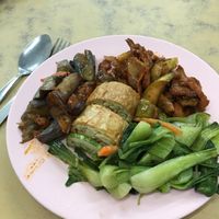 loaded up with yummy vegan chow. Only 8 ringgit! at Ee Beng Vegetarian Food 毅明素食 in Penang