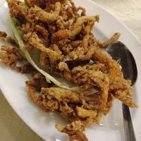 Crispy fried oyster mushrooms (declined sesame.dressing as wasn't sure if it contained dairy) at NEU Vegetarian Restaurant in Petaling Jaya