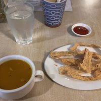 Pumpkin soup and crispy bean curd   at Greens in Quezon City