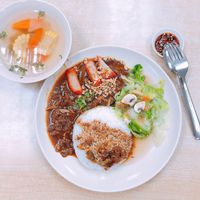 Mushroom stewed rice with veges and soup at Ci Hang 慈航 in Central Singapore