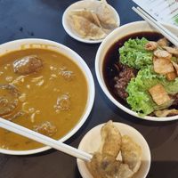 Curry ramen, zha jiang ramen with dumplings at Divine Realm 天运素食园 in Northeast Singapore