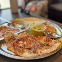 Vegan Onion and Tomato Uttapam with chutney and sambhar  #Veganuary at Komala Vilas - Serangoon Rd in Central Singapore