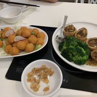The things on the right were delicious!! Can’t remember what they were  at  Ling Zhi Restaurant 灵芝 - Novena in Central Singapore