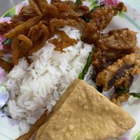 deep fried goodness with tofu and rice  at Youta Jay Vegetarian Food in Ayutthaya