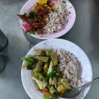 Rice with choice of two curries for 35 baht at Youta Jay Vegetarian Food in Ayutthaya