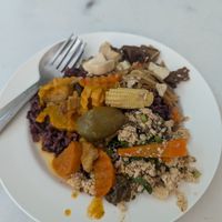 Rice with 3 toppings at Aroi Vegetarian food - Arawy in Bangkok