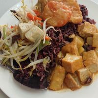 Massaman Curry on rice with veg and tofu at Aroi Vegetarian food - Arawy in Bangkok