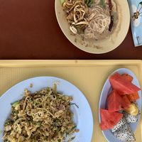 Lemongrass salad and Vermicelli with coconut gravy were amazing!  at Chamlong's / The Vegetarian Society Chatuchak in Bangkok
