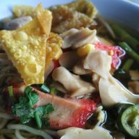 Noodle soup. 25 baht only. The soup is very tasty at Chamlong's / The Vegetarian Society Chatuchak in Bangkok