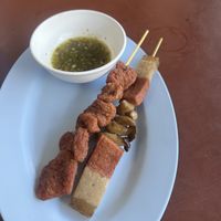 Soy skewers   at Chamlong's / The Vegetarian Society Chatuchak in Bangkok