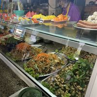 Fruit and noodles   at Chamlong's / The Vegetarian Society Chatuchak in Bangkok