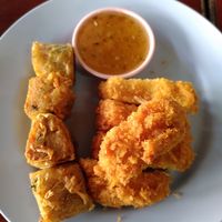 Tofi katsu and ? Together for 45 baht at Chamlong's / The Vegetarian Society Chatuchak in Bangkok