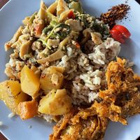 Three dishes for 45  at Chamlong's / The Vegetarian Society Chatuchak in Bangkok