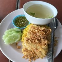 Vegan katsu with rice + free soup  at Chamlong's / The Vegetarian Society Chatuchak in Bangkok