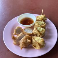 Fried wontons and fried taro  at Chamlong's / The Vegetarian Society Chatuchak in Bangkok