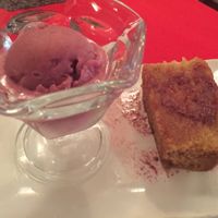 Govinda sorbet and vegan cake at Govinda Italian Restaurant & Pizzeria in Bangkok