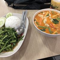 Fried morning glory and panang curry at Rabiengboon - MBK in Bangkok