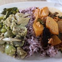 Red and green Thai curry with rice at Rabiengboon - MBK in Bangkok