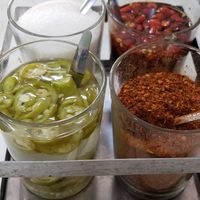 Condiments at Ruyi Vegetarian in Bangkok
