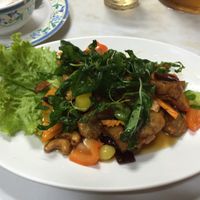 Fried 'chicken' with cashew nuts, 100 baht at Ruyi Vegetarian in Bangkok