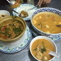 spicy eggplant and tom yum soup, with rice at Ruyi Vegetarian in Bangkok