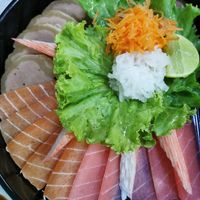 Sake sushimi at Ruyi Vegetarian in Bangkok