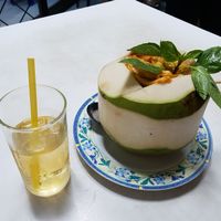 curry in coconut 100 bath, ice tea for free at Ruyi Vegetarian in Bangkok