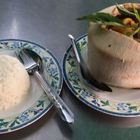 Spicy coconut curry with added rice.  at Ruyi Vegetarian in Bangkok