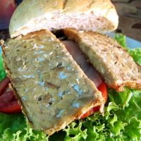 Tempeh burger. It would be nicer if tempeh would be marinated to add some taste to it.  at Aum in Chiang Mai