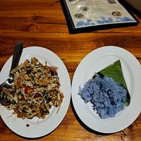 Tea leaf salad and indigo sticky rice at Aum in Chiang Mai
