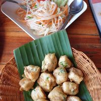 Papaya salad and fried tempeh at Aum in Chiang Mai