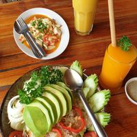 Quinoa salad with extra Avocado and tofu with mushroom &tomato at Aum in Chiang Mai